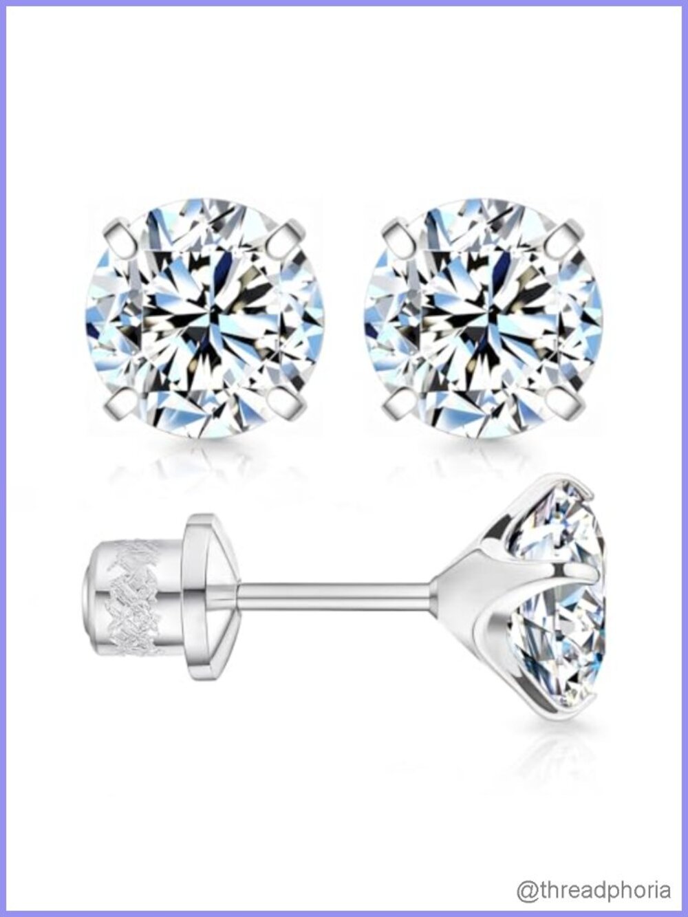 Moissanite Stud Earrings F136 Titanium Screw Back Hypoallergenic